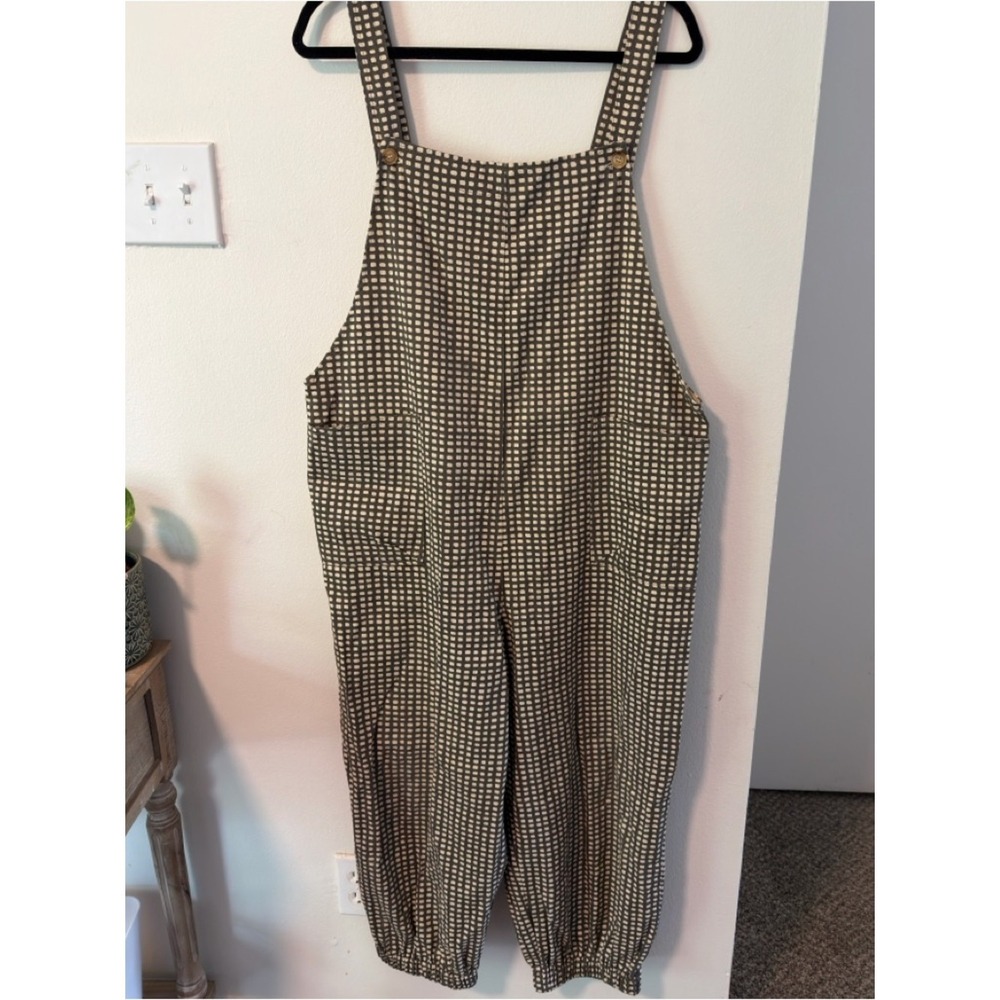 SM Wardrobe Checkered Overalls XL Brown Cream Grid Jumpsuit